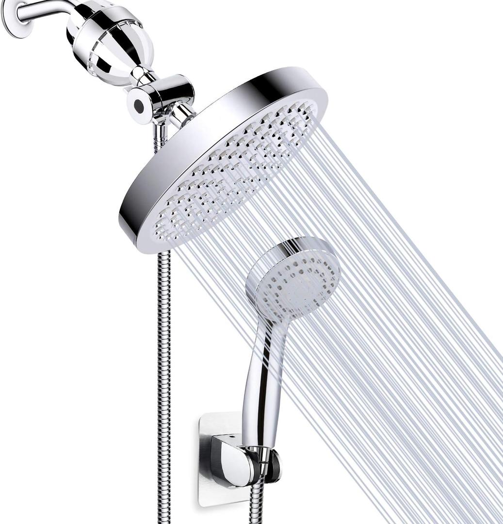 Taiker Filtered Shower Head, High Pressure Rainfall Shower Head/Handheld Shower Filter Combo, Luxury Modern Chrome Plated with 60'' Hose Anti-leak with Holder (Silver)