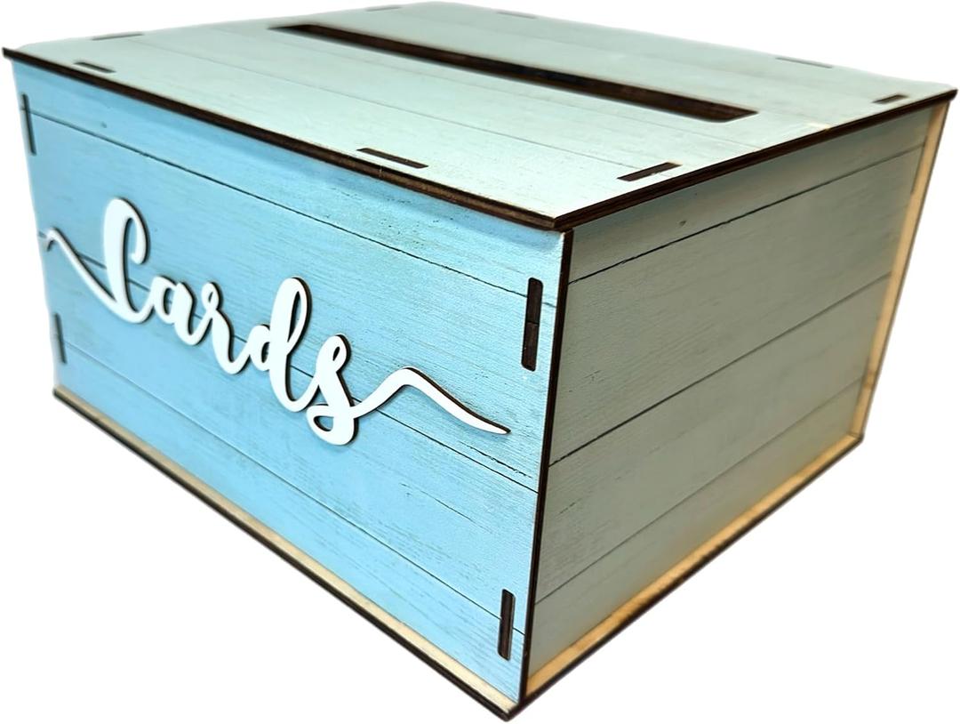 QualityVibe Wooden Wedding Card Box for Reception money Envelopes, Bridal & baby Showers, Graduations or engagements (Rustic Blue)