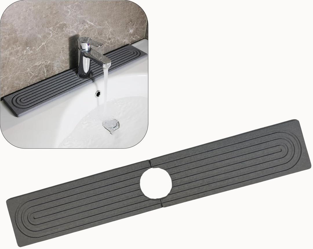 Fast Drying - Diatomite Faucet Mat for Kitchen Sink  24" Long,Super Absorbent, Prevents Moisture Buildup,Island CounterBathroom & Kitchen Sink (23.6"x3.9", DarkGrey)