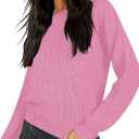 Urban CoCo Women's Solid Long Sleeve Crew Neck Knitted Pullover Sweater Tops (Pink, XL)