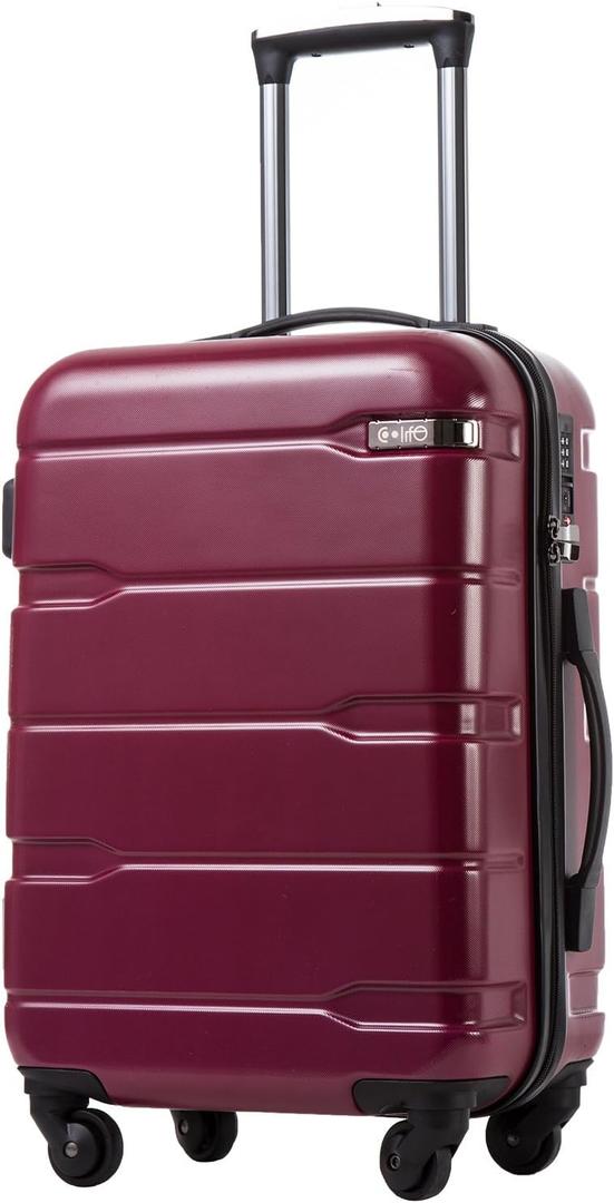 Coolife - Maleta de equipaje ampliable (slo 28.0 pulgadas) para PC + ABS con candado TSA integrado de 20 pulgadas, 24 pulgadas, 28 pulgadas (Rosa radiante.)