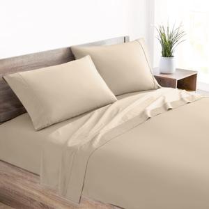 Mellanni 400 Thread Count Cotton Sateen Bedding Set - 4 Piece White Bed Sheets Set - Fits Mattresses up to 16" Deep - Cooling Sheet for Hot Sleepers (King, Beige)