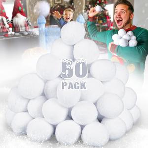 50 Pack Fake Snow Ball, 2-inch Indoor Snow Fight Ball Set, Soft Artificial Snow Fight Balls for Kids, Fake Snowballs for Christmas Games Party Decorations, Indoor Snowballs for Winter School Party