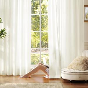 Anmao Non-See-Through Cream Privacy Semi Sheer Curtains for Living Room 54 Inch Length 2 Panels Set, Light Filtering That Let Light in Rod Pocket Window Drapes for Bedroom, 52W x 54L, Beige Yellow