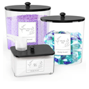 COAZEX 3 Pack Laundry Powder Container & Dryer Sheet Holder, Plastic Laundry Room Organization and Storage Jars with Lids, Labels & Scoops for Powder, Detergent, Scent Booster (Black Lid)