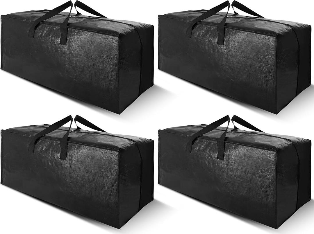 Cosy Family 4 Pack Heavy Duty Extra Large Moving Bags with Backpack Straps - Strong Handles & Zippers, Storage Totes For Space Saving, Fold Flat, Alternative to Moving Box (Set of 4, Black)