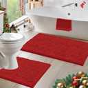 Christmas Luxury Chenille Bathroom Rugs - 2-Piece Set, Soft Plush Anti-Slip Bath Rug + U-Shaped Toilet Mat, Microfiber Shaggy, Super Absorbent - 36''x24'' + 24''x20'', Red
