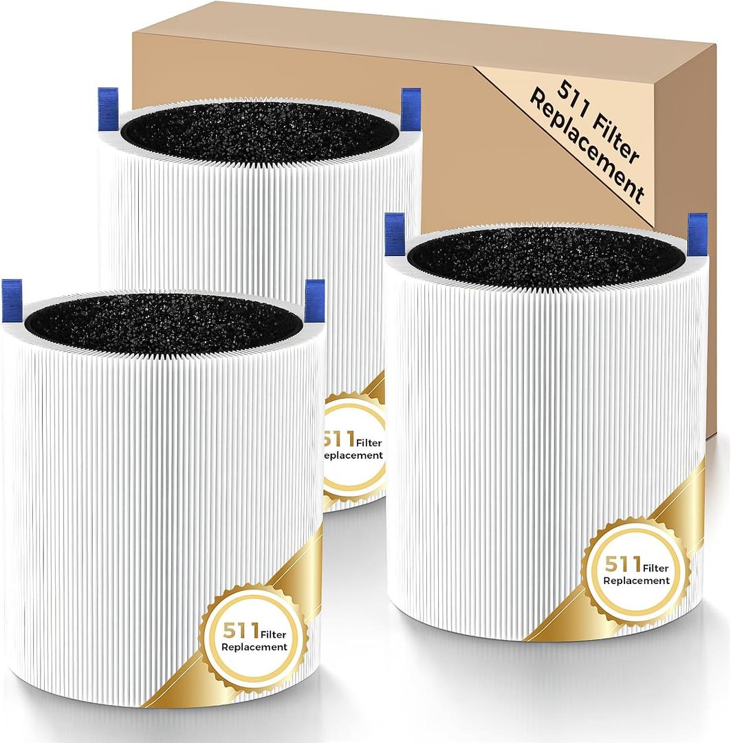 511 Air Filter Replacement for Blueair Blue Pure 511 Air Purifier, 3-in-1 511 HEPA Particle Filter and Activated Carbon Replacement Filter,3 Pack