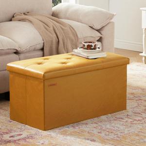 HAUSFRAU Ottoman Storage Bench Folding Foot Rest Stool Upholstered Brown
