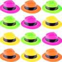 Super Z Outlet 12 Pack Neon Mafia Style Gangster Fedora Dress Hats Children's Birthday Props Supplies Favors