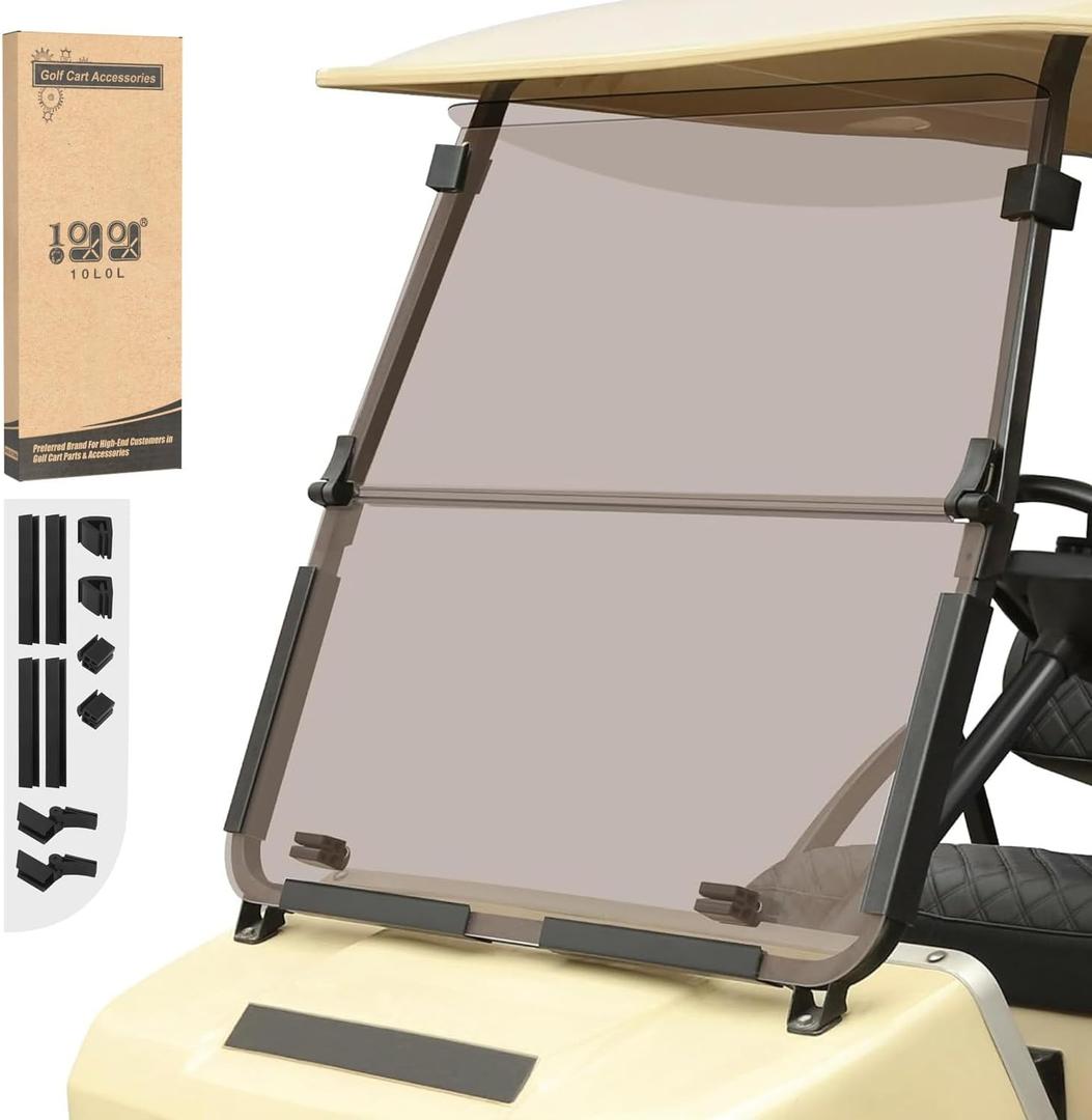 10L0L Golf Cart HD Windshield for Club Car DS,HD Shatterproof & Foldable Windproof Windshield (Integrated, Tinted) (Split type-Tinted)