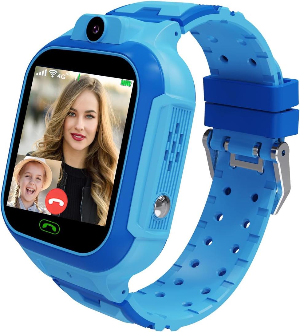 4G Kids Smart Watch GPS Tracker - Smartwatch with Two Way Call Video Calling Voice Chat SOS Class Mode Stopwatch Pedometer Games Wi-Fi Touch Screen Alarm Clock Smartwatches for Boys Girl (Blue)
