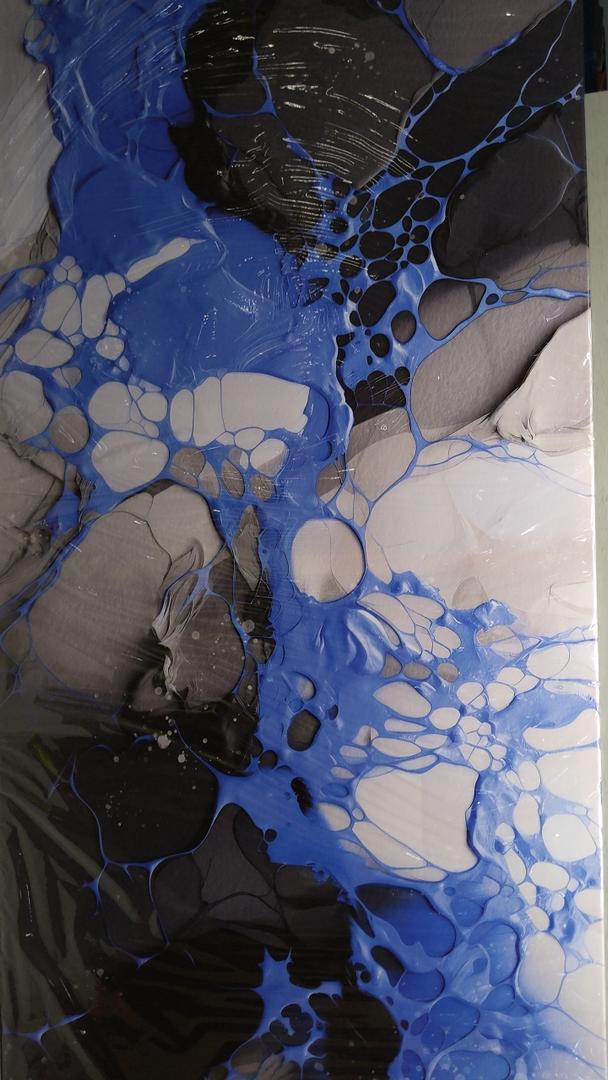 Abstract Canvas Wall Art: Large Wall Art for Living Room, Bedroom & Gray Office Decorations for Work, Framed Artwork - Modern Decor with Blue & Black Paintings (40L" x 20W")