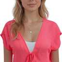 Star Vixen womens Tie Front Flutter Sleeve Chiffon Open Cardigan (Small, Pink/Neon)