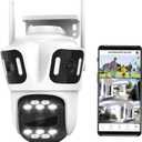 9MP WiFi Triple Lens Outdoor Security Camera, Three Cameras in One, 360 Pan/Tilt, Auto Tracking, 24/7 Recording, Night Vision, 2-Way Audio, IP66, 2.4ghz Wireless Cam for Home Surveillance