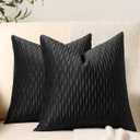 Black Striped Decorative Pillow Covers: 2 Pack 18x18 Inch Original Velvet Square Throw Pillow Cases for Farmhouse Couch