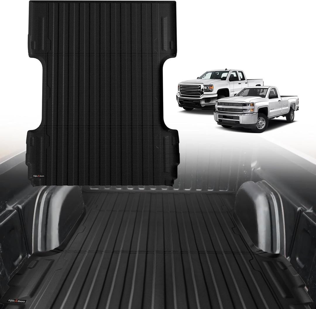 TripleAliners Truck Bed Mat Compatible with 2007-2019 Chevy Silverado/GMC Sierra 1500 2500 3500HD LD Limited Accessories 6.6FT Bed Perfectly Flush All Weather Protection TPE HeavyDuty Pickup Mat
