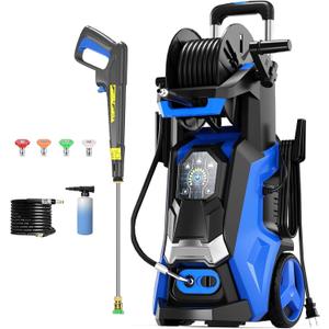 Pressure Washer Power Washers with Touch Screen, 5000PSIIMAX, High Pressure Cleaning Machine with 4 Quick Connect Nozzles and Foam Cannon for Cars Driveways Patios Fences, Blue
