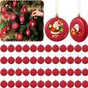 VioraWhite 48 Pcs 3.15 Inch DIY Christmas Ornaments Red Blank Ball Ornament Xmas Plastic Matte Flat Discs Christmas Tree Hanging Ornament Decorations DIY Crafts Painting Drawing Stickers Decals
