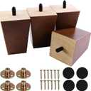 Santoy 4 Inch Solid Wood Furniture Legs Pack of 4  Brown Square Sofa Leg Mid-Century Modern Replacement Feet for Armchair, Recliner, Couch, Coffee Table, Cabinet, Chair and Dresser