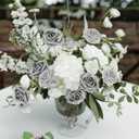 N&T NIETING Roses Artificial Flowers, 50Pcs Fake Flowers Foam Roses with Stems for DIY Wedding Bridesmaid Bridal Bouquets Centerpieces Party Home Decoration Baby Shower, Silver White and Silver Grey