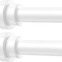 2 Pack Adjustable Tension Curtain Rods 32 to 64 Inches, Stainless Steel Shower Curtain Rods Spring Tension, No Drilling 7/8" Tension Rods for Window, Bathroom, Doorway, Room Divider, White