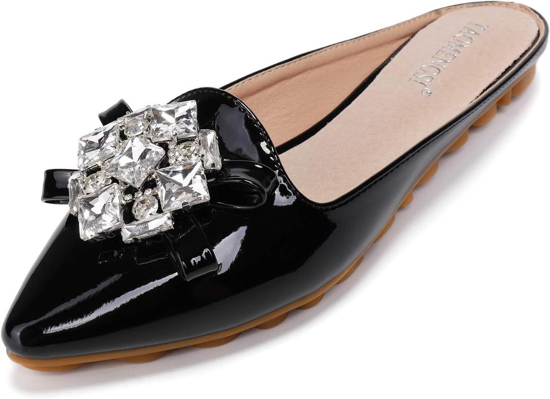 VYKF Mules for Women Flats Comfortable Slip on Backless Loafers Closed Toe Slides Women's Pointed Toe Mules Shoes