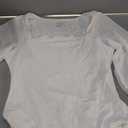 Avidlove Women Puff Long Sleeve Bodysuit Mesh Square Neck Thong Sexy Body Suits Double Lined Leotards (Large, White)