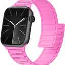 Magnetic Silicone Watch Band Compatible with Apple Watch 44mm 45mm 49mm 46mm 42mm 41mm 40mm 38mm bands Women Men, Soft Sport Strap for iWatch Series11 10 9 8 7 6 5 4,ULTRA3 2,SE3 2 1 (fluorescent pink)