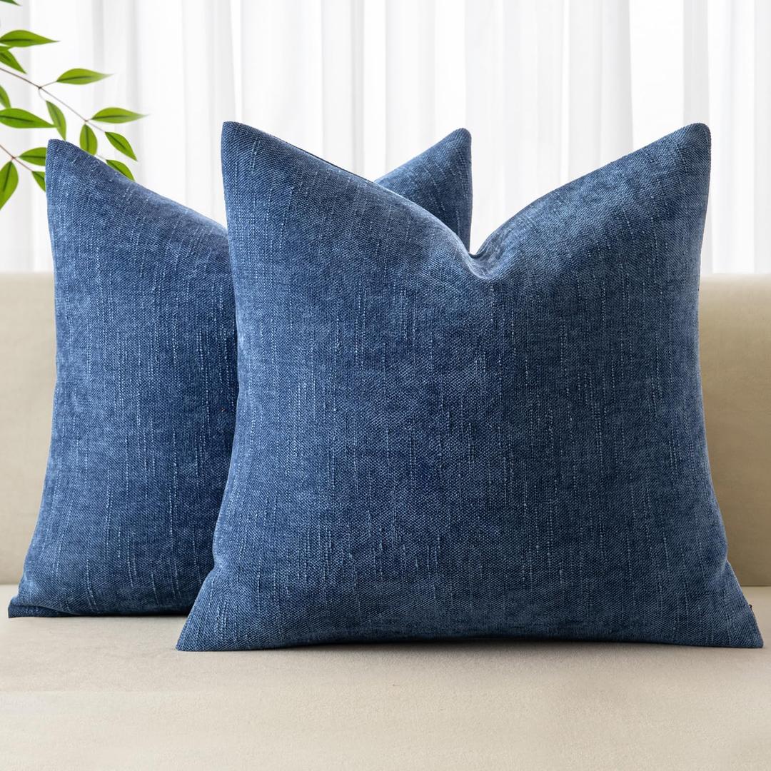 MIULEE Pack of 2 Decorative Throw Pillow Covers Soft Chenille Throw Pillows Solid Textured Cushion Covers for Couch Sofa Bedroom Living Room 18x18 Inch, Navy Blue