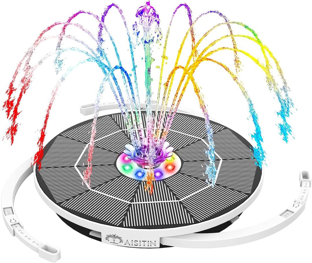AISITIN Solar Fountain with Lights, 3.5W Solar Powered Bird Bath Fountain Pump with 1500mAh Battery Backup, 6 Nozzles, LED Outdoor Fountain for Pond, Pool, Garden & Fish Tank