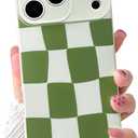 NITITOP Compatible for iPhone 17 Pro Case Cute Aesthetic Checkerboard Larger Blocks Pattern for Women Girl Trendy Slim Fit TPU Silicone Shockproof Full Camera Protection Cover - Green