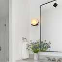 1-Light Black Modern Wall Sconces for Bedroom, Round Sconce Wall Light Fixture for Bathroom, Alabaster Sconce Lighting for Living Room, 1 Pack
