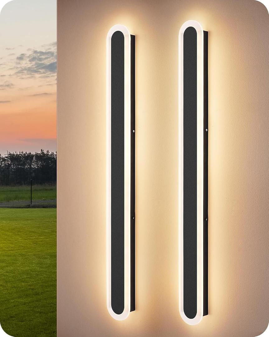 EDISHINE Upgraded 47.2" Modern Outdoor Wall Light, Dimmable & 3 CCT, LED Linear Exterior Wall Light, IP65 Waterproof, Oval Long Outside Wall Sconce for Garage, Porch, 2 Pack