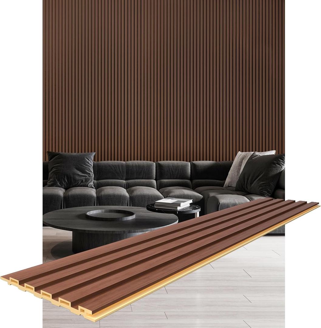 WPC Slat Wall Panels, Stylish Interior Decor Slat Paneling for Living Room, Bedroom,TV Background Wall, 48 x 6.3 Inch,16-Pack,Walnut