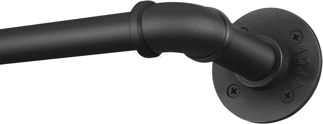 1 Inch Curtain Rods for Windows 66 to 120, Outdoor Industrial Adjustable Blackout Curtain Rod, Indoor Heavy Duty Wrap Around Drapery Pole, Black, 66-120"