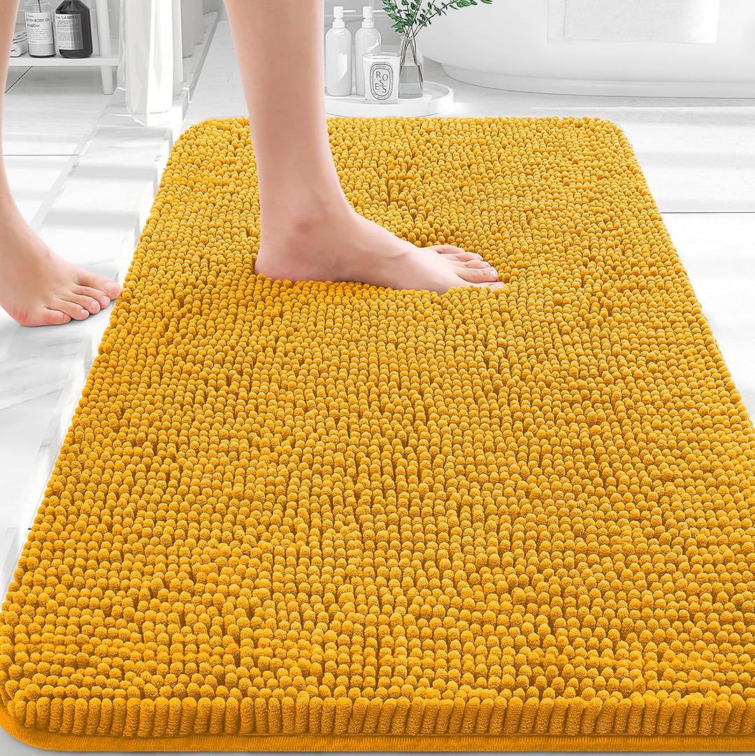 OLANLY Bathroom Rugs 36x24, Extra Soft Absorbent Chenille Bath Rugs, Rubber Backing Quick Dry, Machine Washable Bath Mats for Bathroom Floor, Tub and Shower, Home Decor Accessories, Golden Yellow