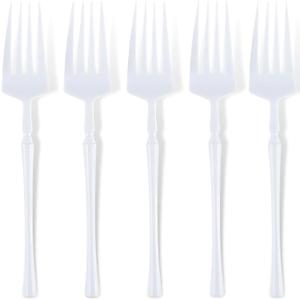 Infinity Flatware White Disposable Salad Forks - 32 Count | High-Quality Plastic Cutlery for Parties and Events