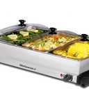 Elite Gourmet EWM-6171 Triple 3 x 2.5 Qt. Trays, Buffet Server, Food Warmer Temperature Control, Clear Slotted Lids, Perfect for Parties, Entertaining & Holidays, 7.5 Qt Total, Stainless Steel (7.5 Quart / 3 Trays)