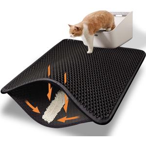 Cat Litter Mat 23"X17" Litter Box Mat, EVA Honeycomb Double Layer Design, Urine & Waterproof, Scatter Control Kitty Litter Mat, Less Waste, Easier To Clean,Washable, Black