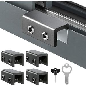 Window Locks Black, 4 Sets Sliding Security Window Lock with Key for Vertical & Horizontal Sliding Windows & Sliding Doors, Adjustable Window Locks Security Window Stoppers for Patio Bedroom Home