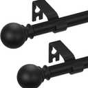 2 Pack Black Curtain Rods 28 to 48 Inches(2.3-4 Feet),5/8 inch Splicing Drapery Rods,Small Curtain Rods Set,Size: 18''-45'',Matte Black