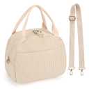 Lunch Bag Women with Shoulder Strap【Large Capacity】【Strengthen Insulation】【Durable ＆ Waterproof】 Corduroy Lunch Tote Bag, Reusable Insulated Lunch Box/Cooler for Women/Girl/Men, Beige+Sticker