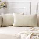 EMEMA Throw Pillow Covers 12x20 Inch Pack of 2 Soft Chenille Decorative Couch Pillow Covers Modern Solid Dyed Pillowcases Farmhouse Home Decor Cream(Only Covers)