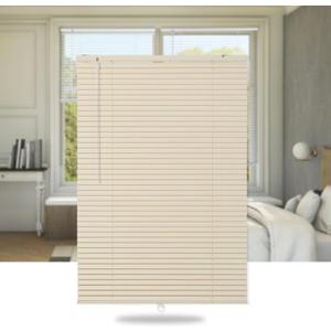 SEEYE Cordless Mini Blinds Aluminum Venetian Blind Horizontal Window Shades, 1" Slat Size - Rooming Darkening Blinds Anti-UV & Waterproof for Bedroom, Office, Easy to Install, 45" W x 48" H, Beige