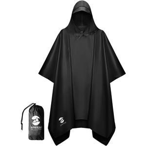 SaphiRose Hooded Rain Poncho Waterproof Raincoat Jacket for Men Women Adults (One Size, Black)