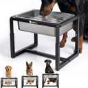 Veehoo 2.4 Gallon Elevated Dog Water Bowl, Stainless Steel Raised Dog Water Bowl Stand for Large Breeds, 3 Adjustable Heights Tall Dog Feeding Station for Relief Joint Pressure, Indoor & Outdoor