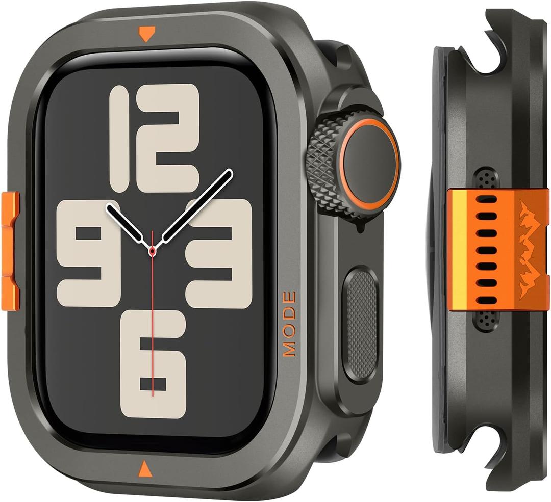 Metal Bumper Cover Compatible with Apple Watch Series 6/5/4/SE Case 44mm, [Turn 44mm into Ultra Look] Rugged Shockproof Protector with Back Frame for iWatch 44mm, Graphite