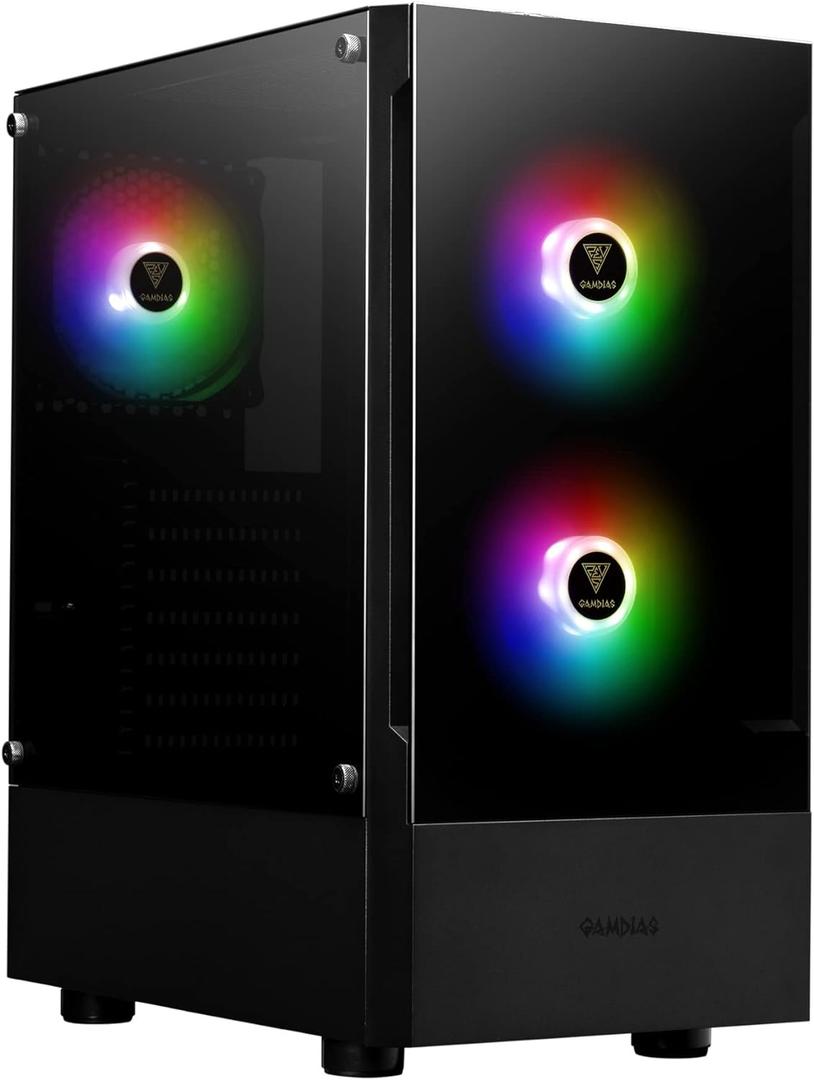Gamdias RGB Gaming ATX Mid Tower Computer PC Case with Side Tempered Glass Panel and a Magnetic Dust Filter & 3 Built-in 120mm ARGB Fans