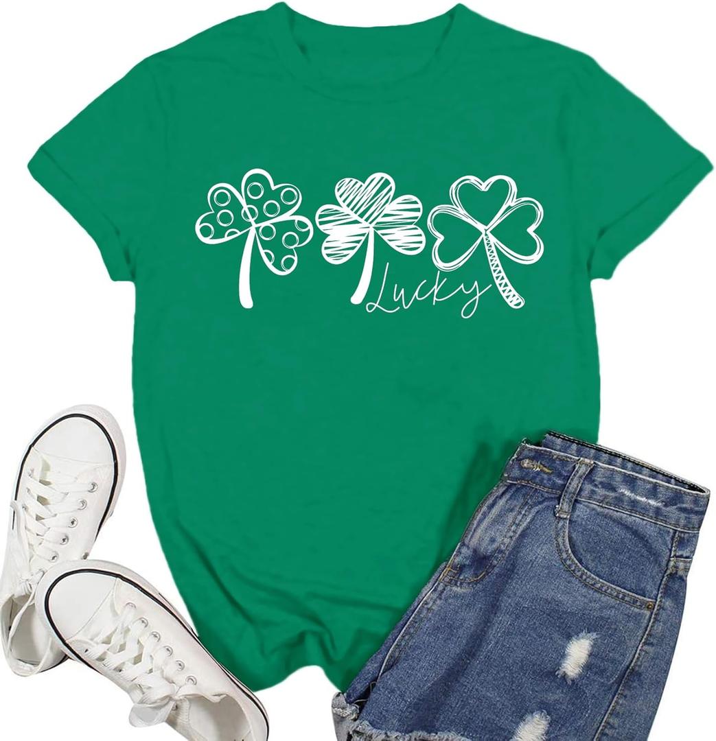 St Patricks Day Shirt for Women Lucky Shamrock Paddy's Day Tshirt Irish Clover Tee Top (Large, Green5)